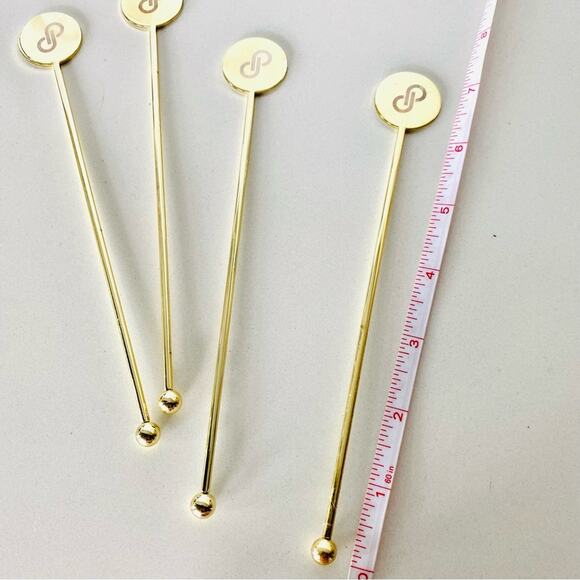 NEW POSHMARK Gold Logo Circle Disc Cocktail Stir Stick Stirrer Barware Set 4 - Picture 4 of 5